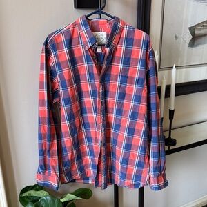 St. John's Bay Vibrant Salmon and Blue Plaid  Shirt Large A45 Beauty!